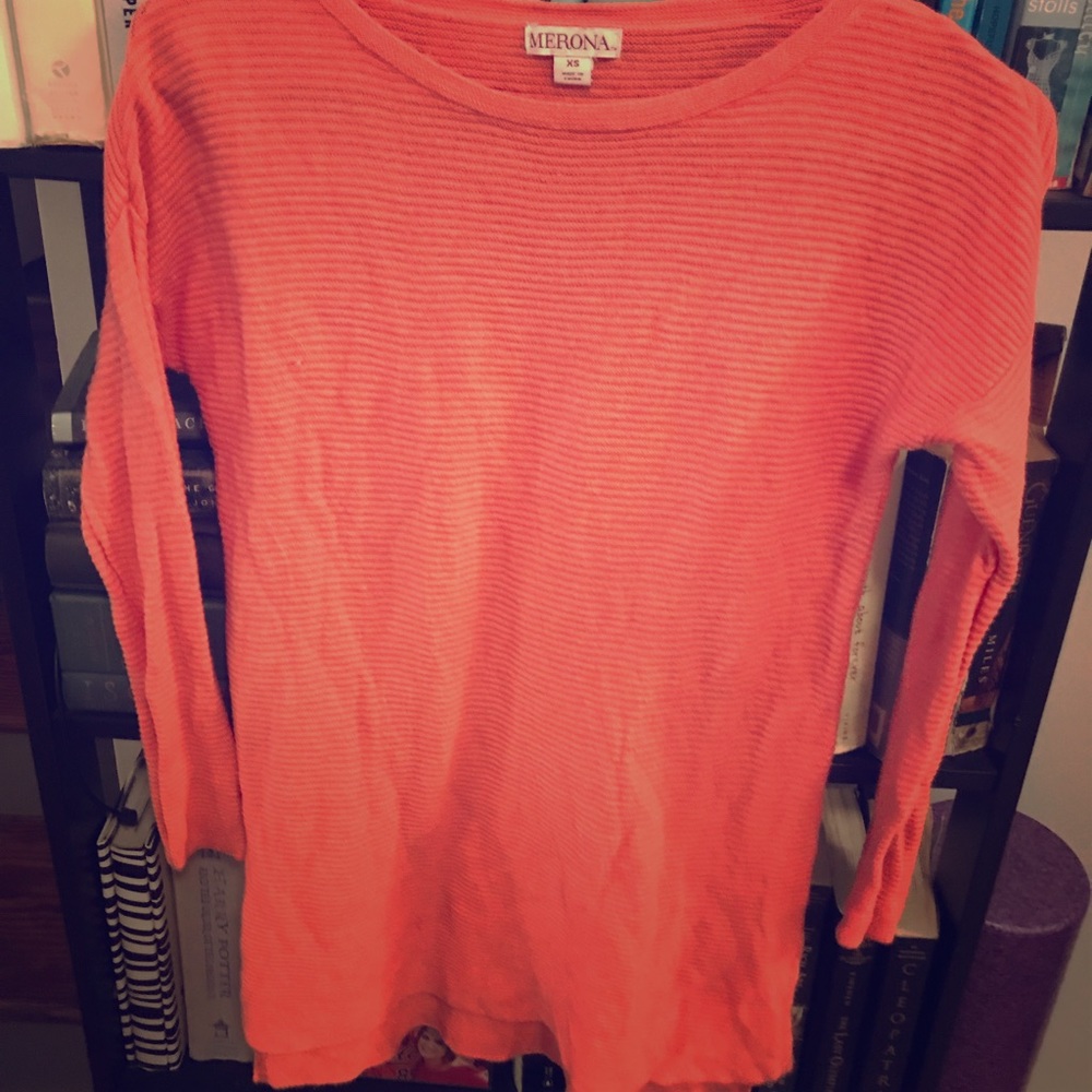 lovely burnt orange/coral off the shoulder sweater